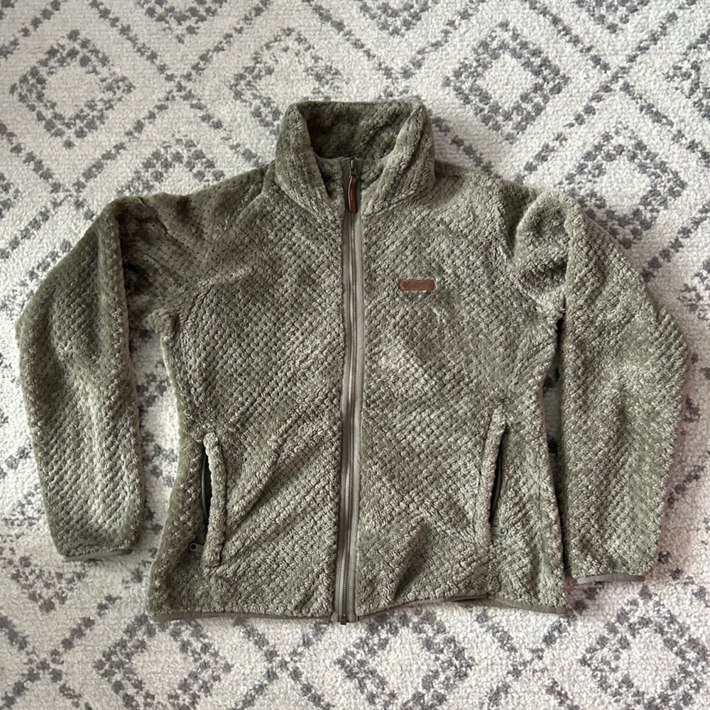 COLUMBIA Fire Side II Sherpa Full Zip Jacket Stone Green Women’s Size L Fleece